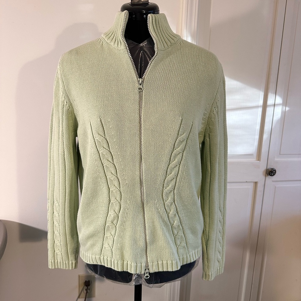 Falls Creek Women's Zip Up Cowl Neck Sweater - Light Green